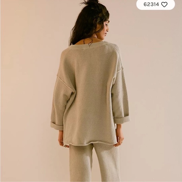 New Free People Hailee Sweater Set Small Grey Taupe 2 Piece Wide Leg Knit Lounge - Picture 8 of 8